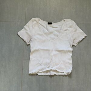 Forever 21 Cream Ribbed Crop Top